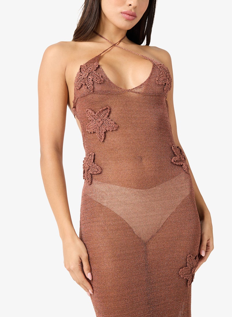 Ginger Crochet Slip Dress With 3D Floral Embroidery - Image 3